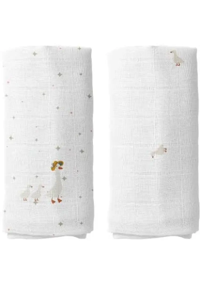 Casadora Baby Feather Nakışlı 100% Pamuk Müslin Örtü Seti (90X90 cm 2'li)