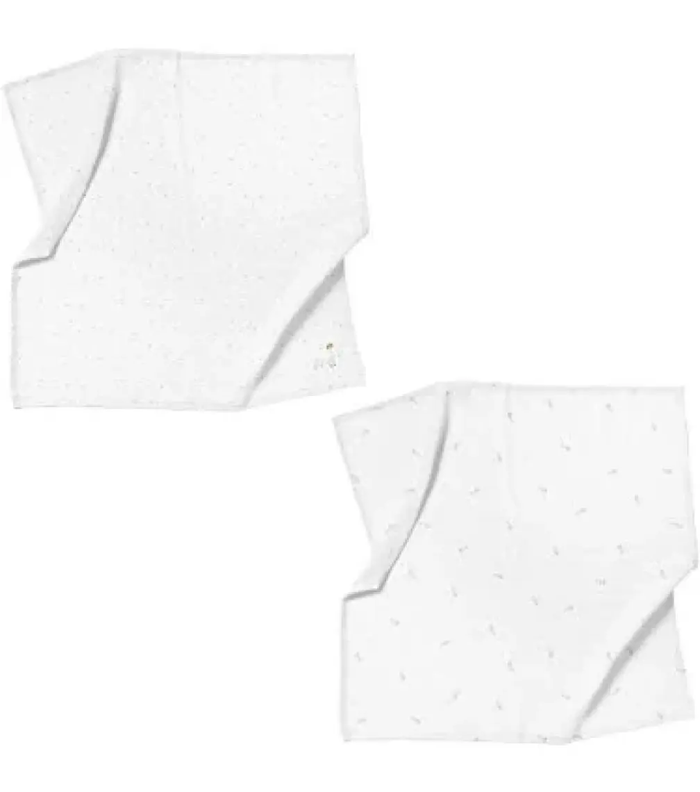 Casadora Baby Feather Nakışlı 100% Pamuk Müslin Örtü Seti (90X90 cm 2'li)