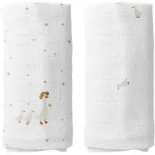 Casadora Baby Feather Nakışlı 100% Pamuk Müslin Örtü Seti (90X90 cm 2'li)