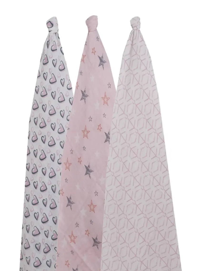 Posh Baby 3'lü Örtü Pembe Yıldız - Pembe Çöp Adam - Kalp 3003-04