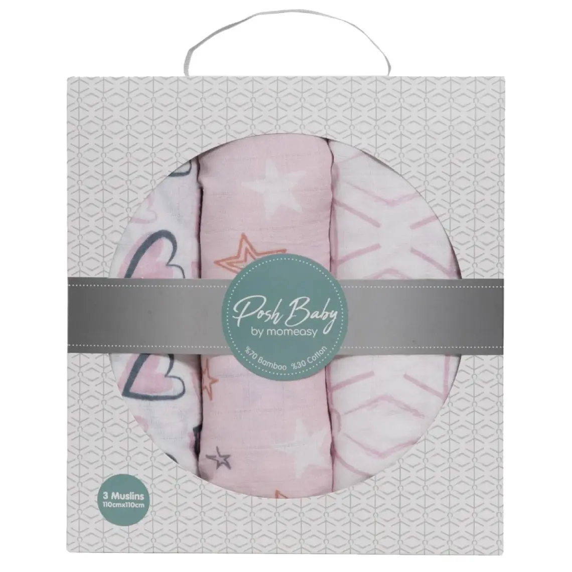 Posh Baby 3'lü Örtü Pembe Yıldız - Pembe Çöp Adam - Kalp 3003-04