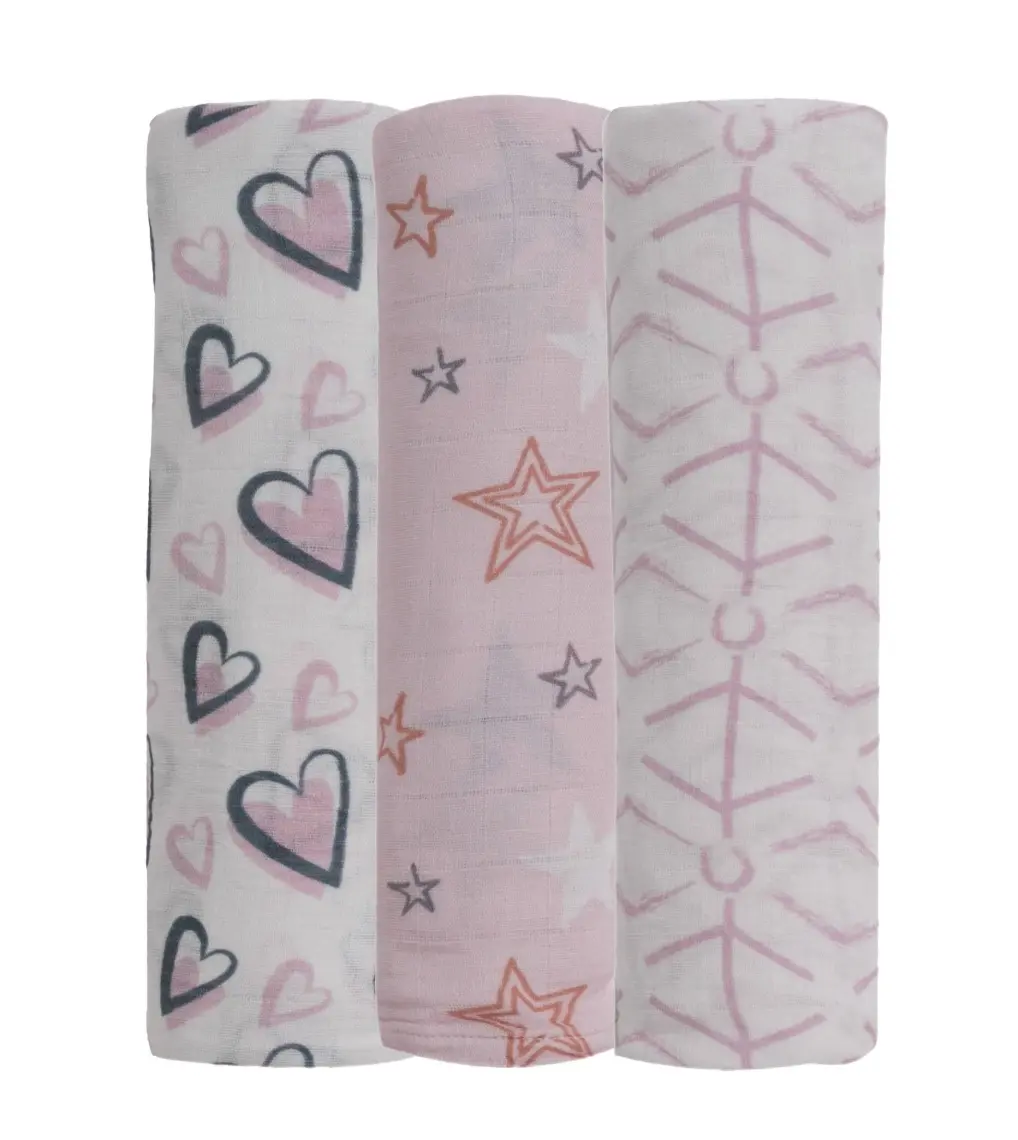 Posh Baby 3'lü Örtü Pembe Yıldız - Pembe Çöp Adam - Kalp 3003-04