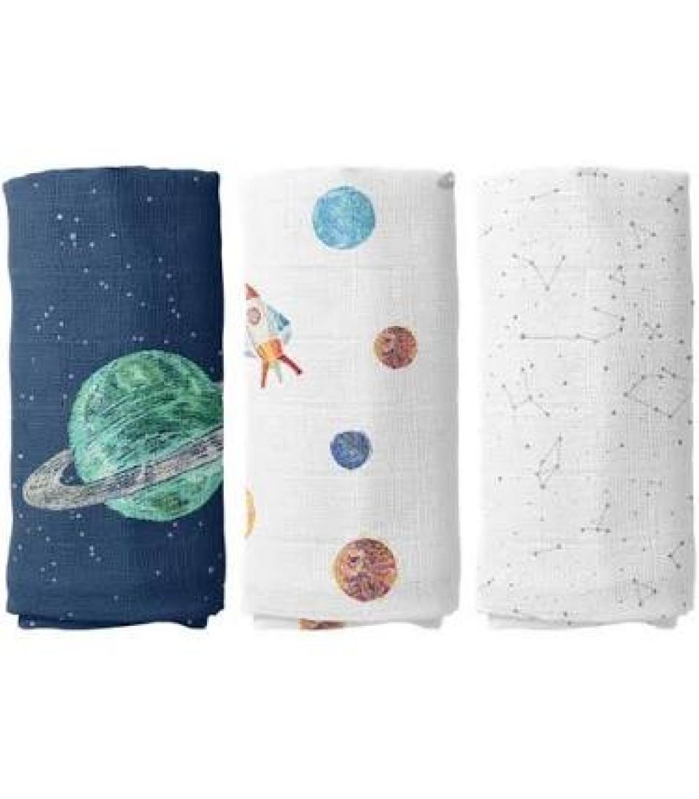 Casadora Baby Space Planet %100 Pamuk 3'lü Müslin Örtü Seti - 70X70 cm