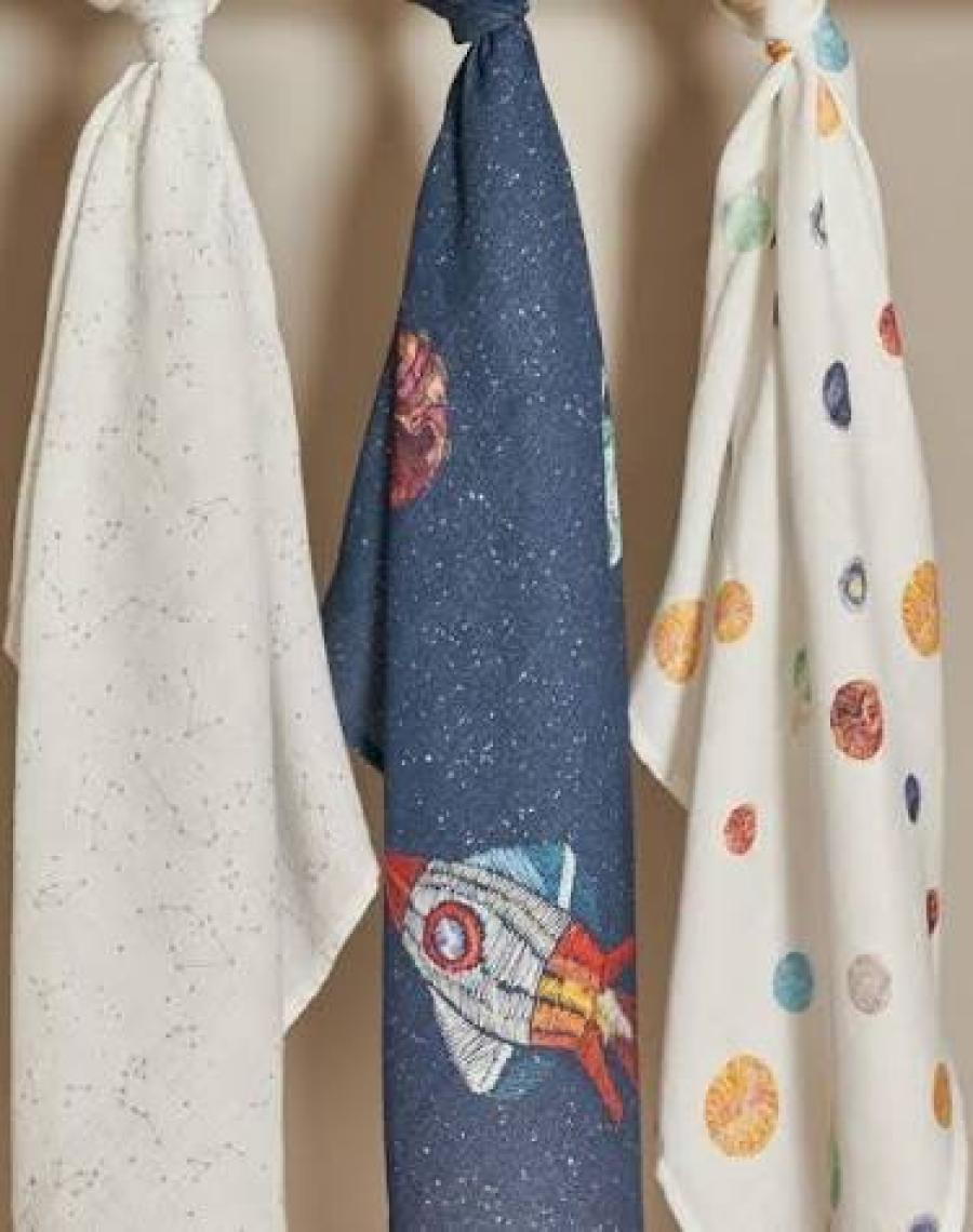 Casadora Baby Space Planet %100 Pamuk 3'lü Müslin Örtü Seti - 70X70 cm