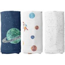 Casadora Baby Space Planet %100 Pamuk 3'lü Müslin Örtü Seti - 70X70 cm