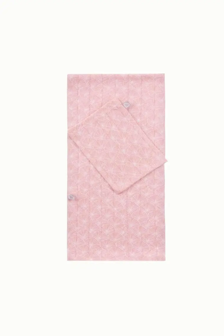 Boumini Çok Amaçlı Pamuklu Bebek Örtü ve Kese Seti 100x100 cm Pembe Yapraklar