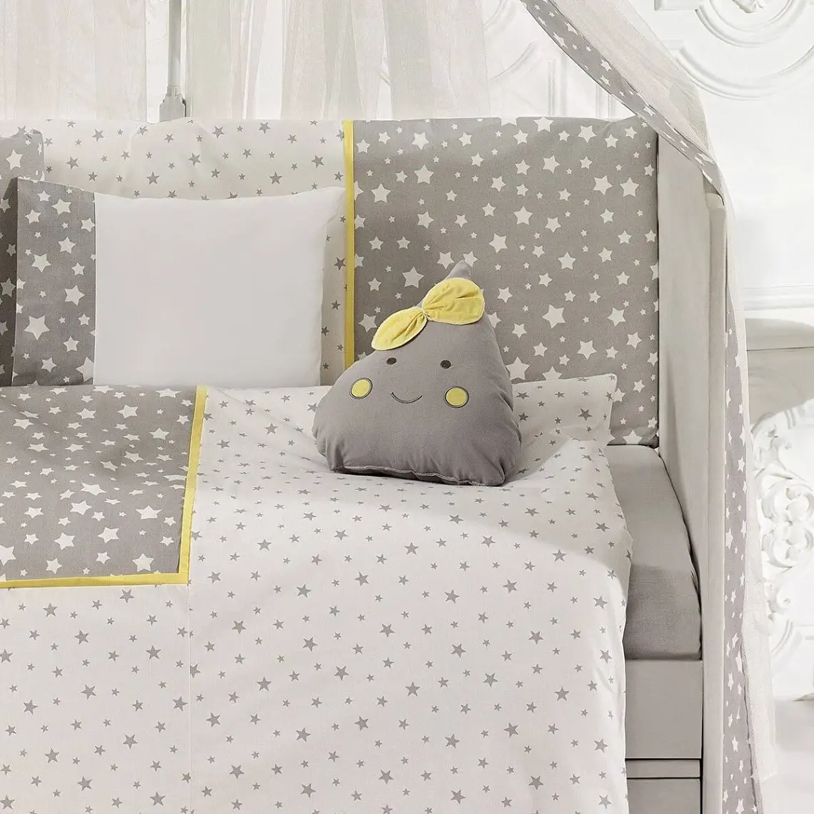 Pierre Cardin Smiley Stars Bebek Beşik Uyku Seti 75 x 130 cm Grey Yellow