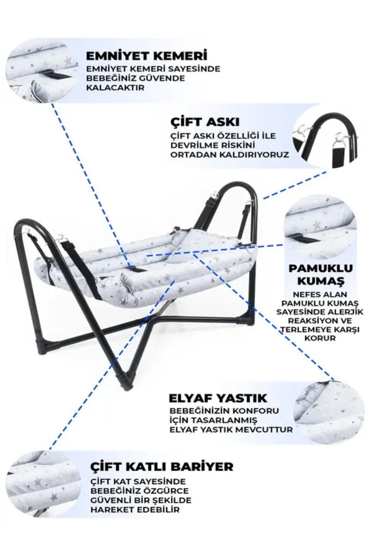 Neptün Metal Beşik Hamak Gri Pamuklu Kumaş