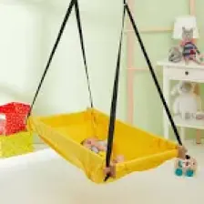 Svava Ahşap Yaylı Zıp Zıp Bebek Hamak Beşik (Sarı)