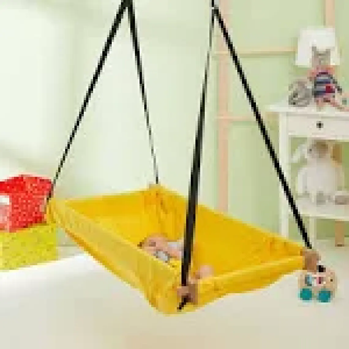 Svava Ahşap Yaylı Zıp Zıp Bebek Hamak Beşik (Sarı)