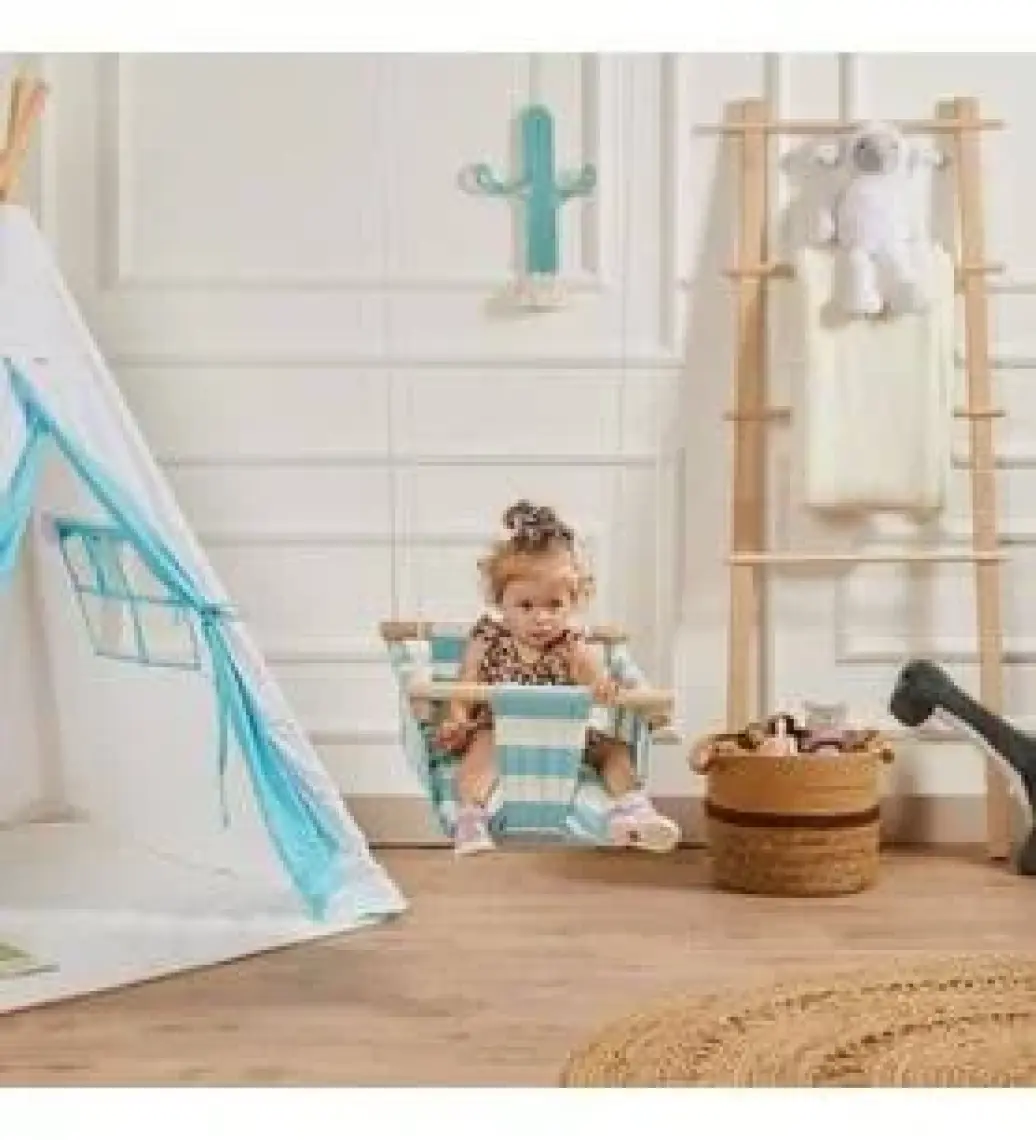 Svava Ahşaplı Bebek Salıncak (Turkuaz-Beyaz)