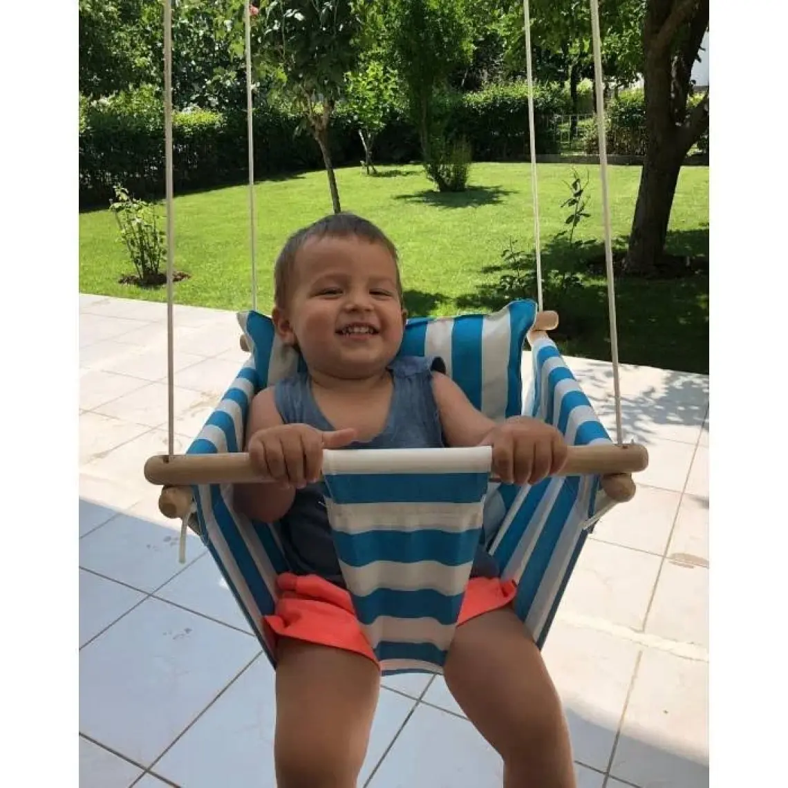 Svava Ahşaplı Bebek Salıncak (Turkuaz-Beyaz)