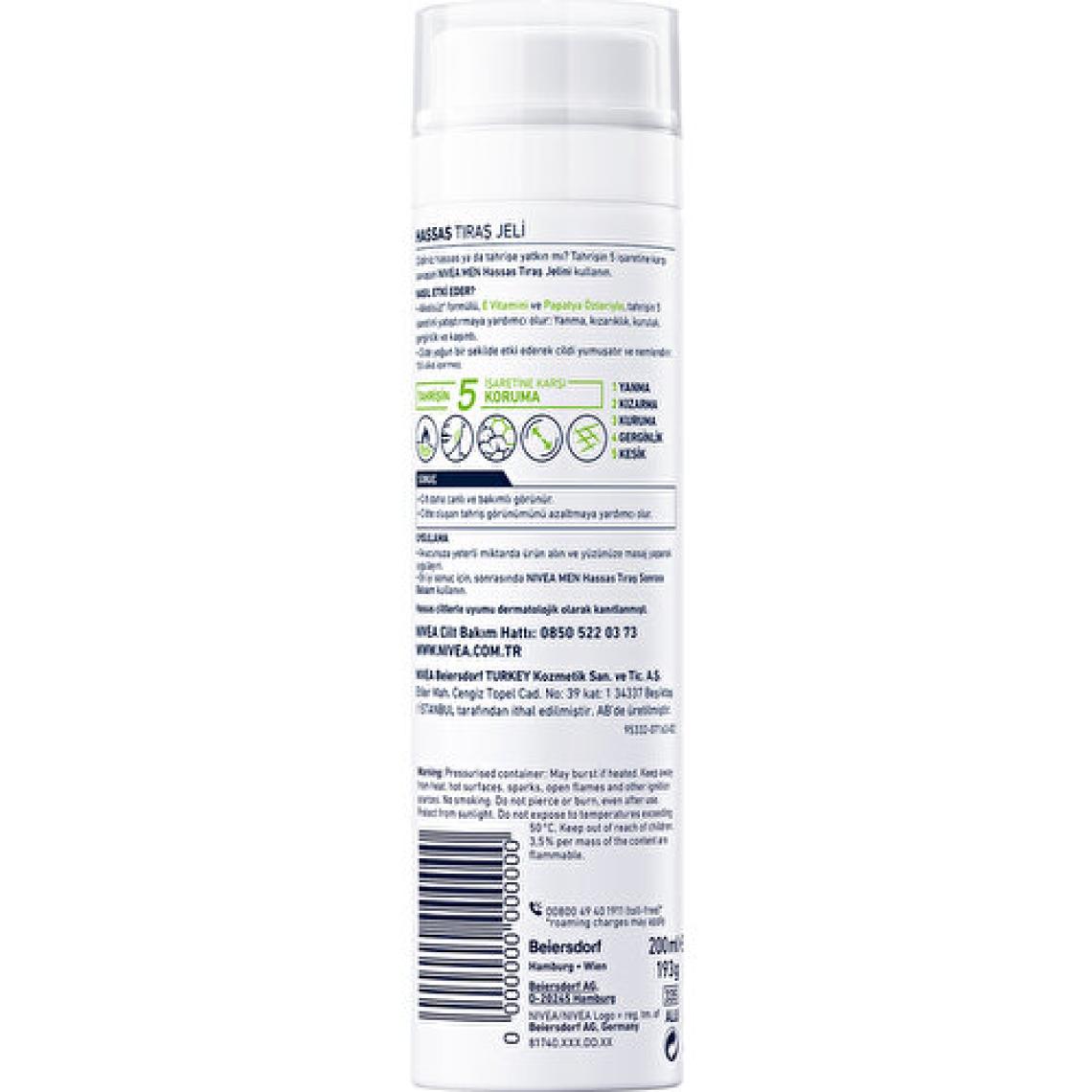 NIVEA Men Hassas Tıraş Jeli 200ml, Hassas Ciltlere Özel Hızlı Koruma, , Alkolsüz Formül