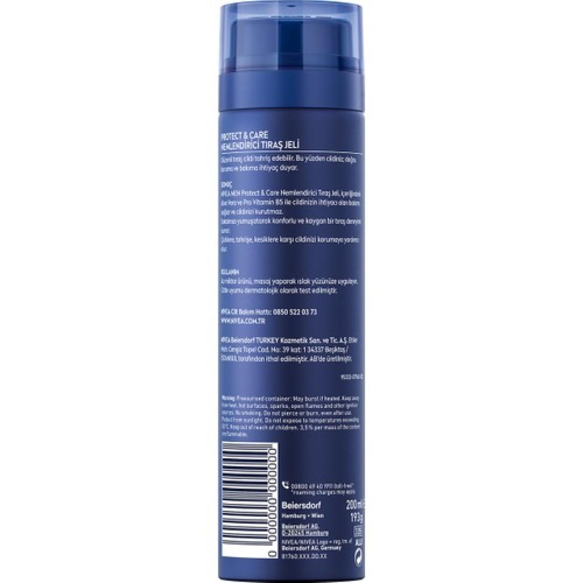 NIVEA Men Protect&Care Tıraş Jeli 200ml;Kuru Ciltler İçin;Pürüzsüz Tıraş