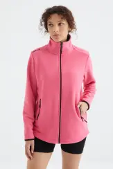 Fuşya Dik Yaka Fermuarlı Rahat Form Kadın Polar Sweatshirt - 97173