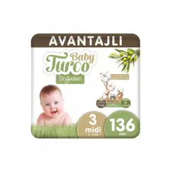 Baby Turco Doğadan 3 Numara Midi 136'lı Bebek Bezi