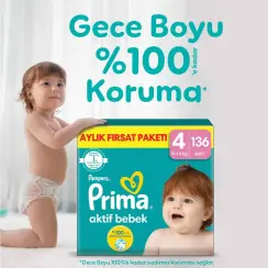 Prima Aktif Bebek, Bebek Bezi 4 Numara, 136 adet