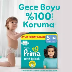 Prima Aktif Bebek, Bebek Bezi 5 Numara, 116 adet